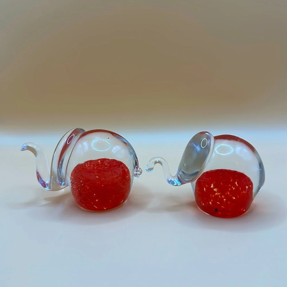 Set of 2 Chech glass figurines happy good luck elephants red.
